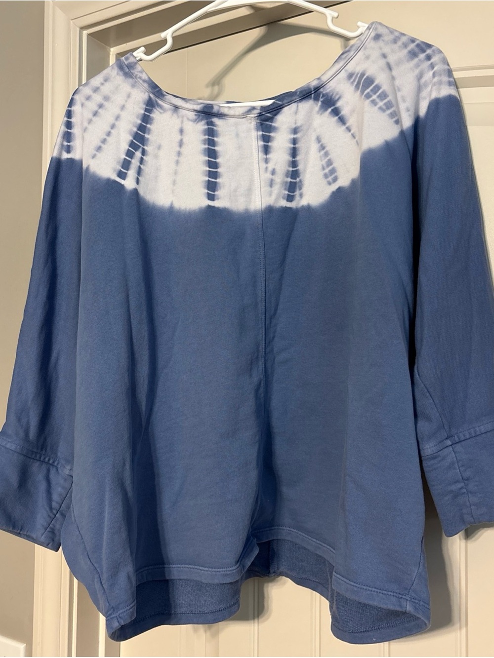 Purejill Blue Tie-Dye Boatneck crop Women's Top